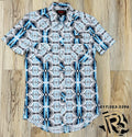 Mens short sleeve Aztec woven snap teal shirt || RRMS1SR0R6