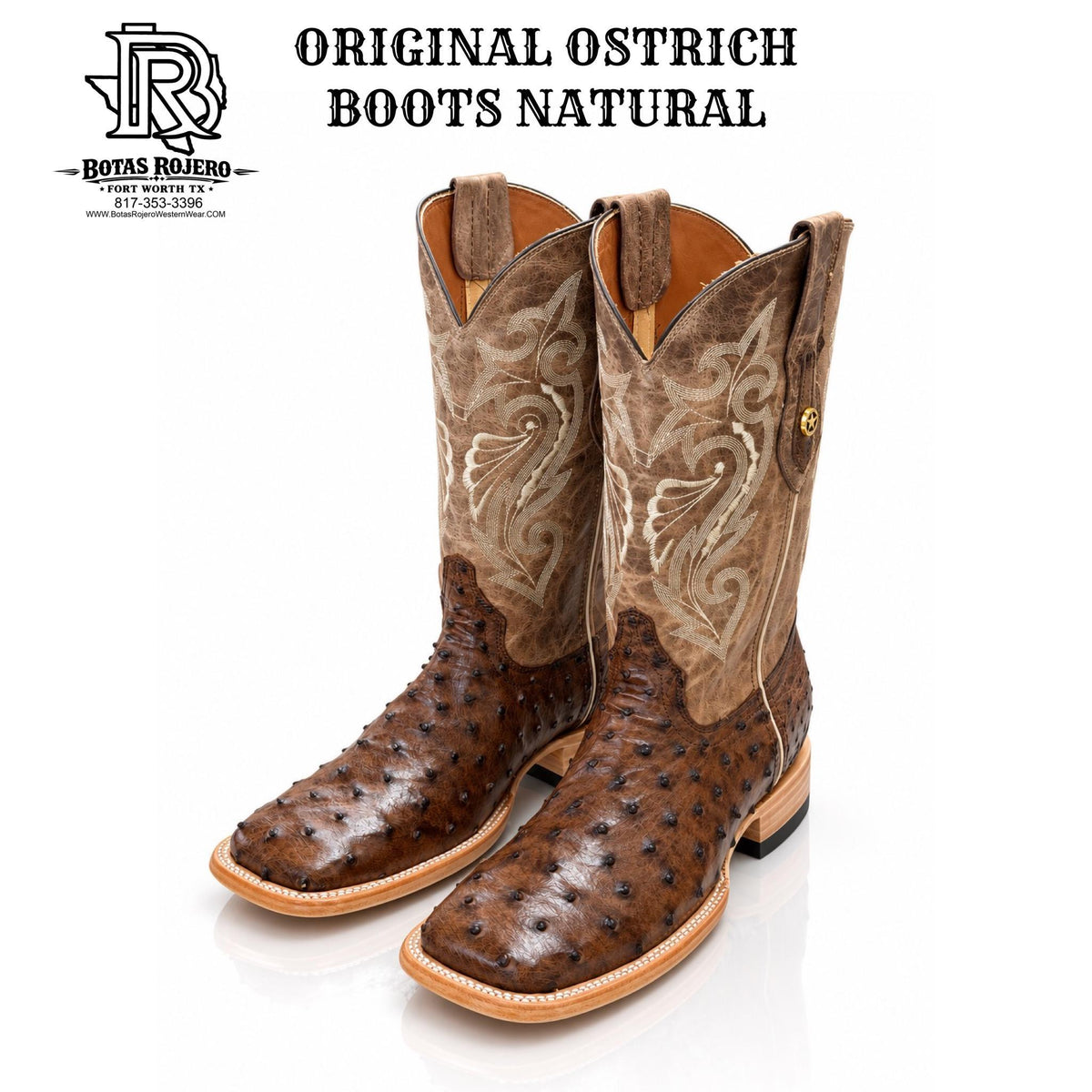 " Adrian " MEN WESTERN BOOTS CHOCOLATE SQUARE TOE OSTRICH ORIGINAL