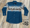 Mens long sleeve Aztec mountain borders snap shirt | SMN2S02455
