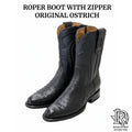 Robert | Men’s Black Ostrich Roper Boots with Side Zipper