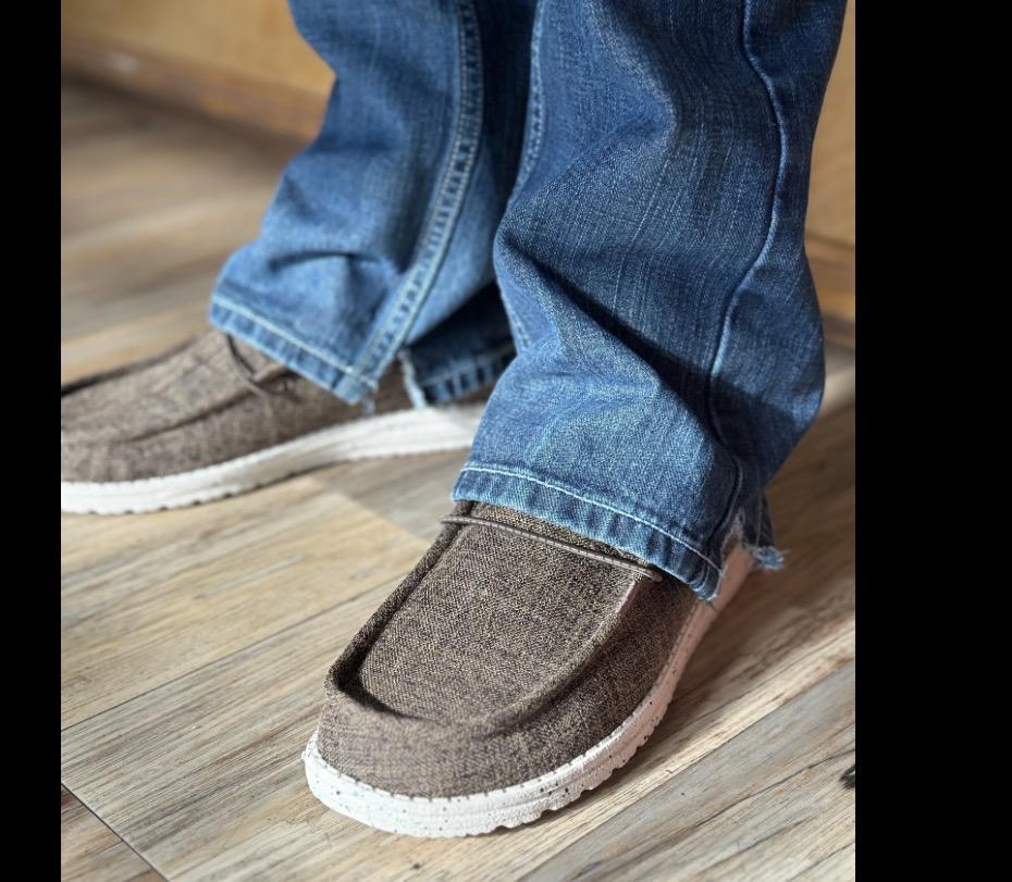MENS HEY DUDE WALLY BLEND LINEN DARK BROWN |40005-2BQ