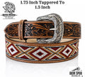 CLAY | 1.75 Inch Iron Spur Western Belt  Marroon Beaded