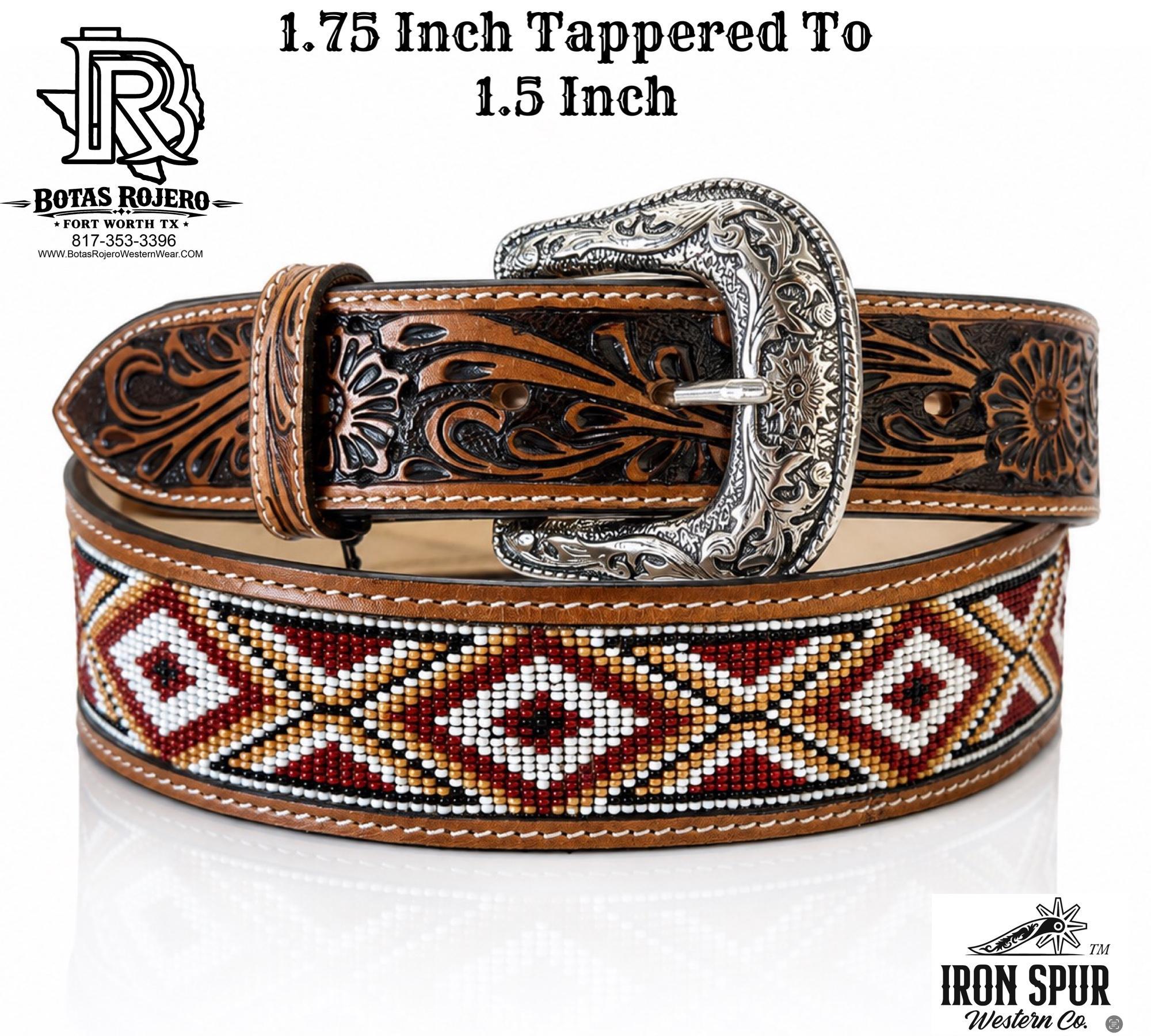 CLAY | 1.75 Inch Iron Spur Western Belt  Marroon Beaded