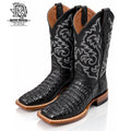 " JESUS " | MEN CAIMAN BLACK HORN BACK ORIGINAL SQUARE WESTERN TOE BOOTS