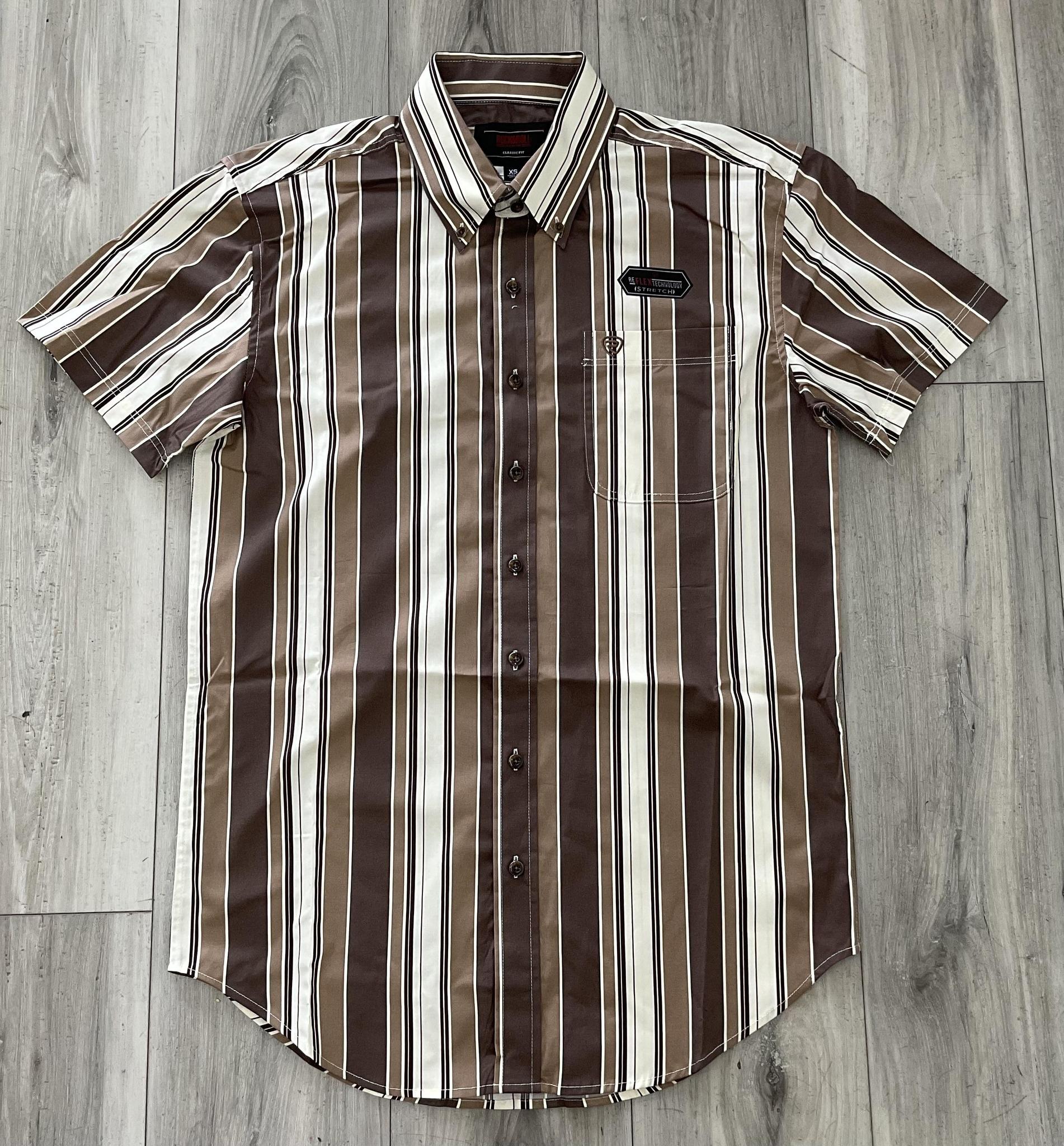 ROCK & ROLL MEN’S CLASSIC FIT BROWN STRIPED SHORT SLEEVE SHIRT | BMB3S08663