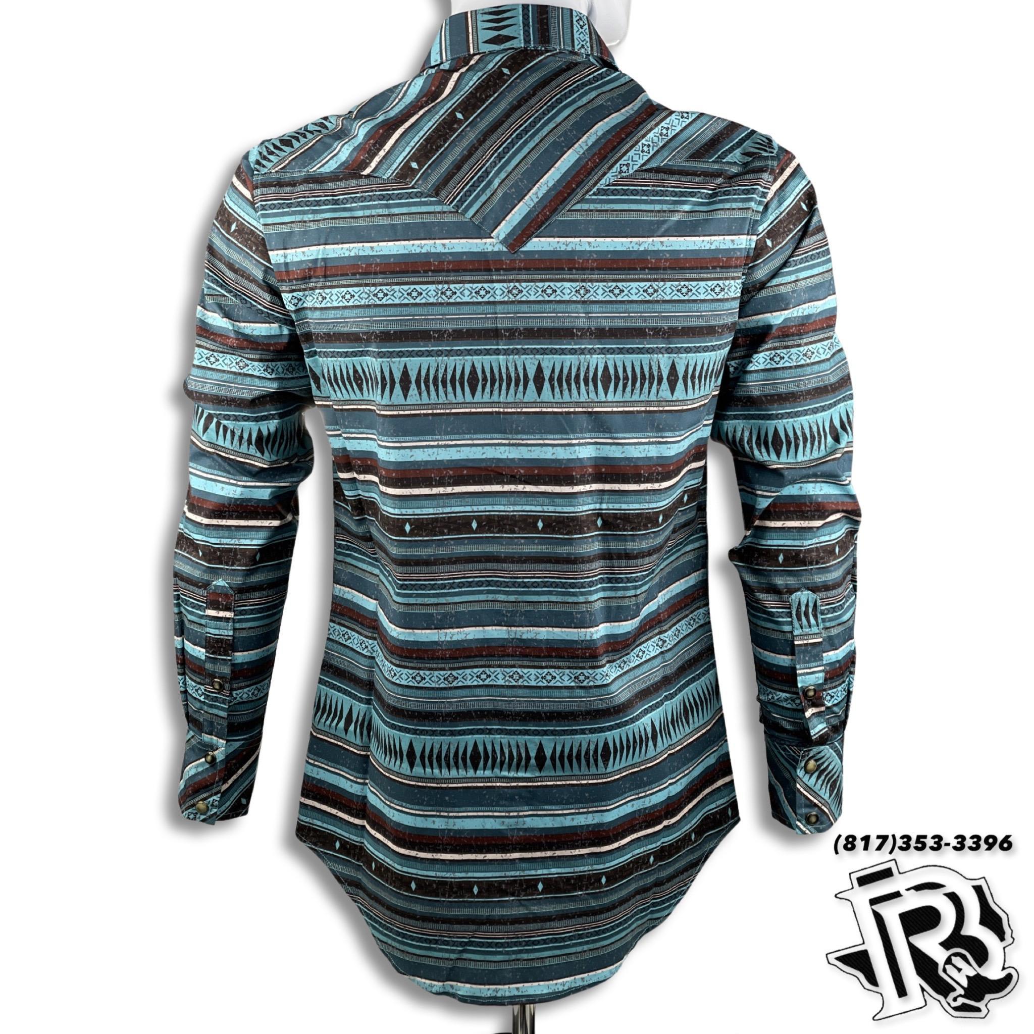 “ Harrison  “ | Men Long Sleeve Western Shirt Aquamarine B2S3330