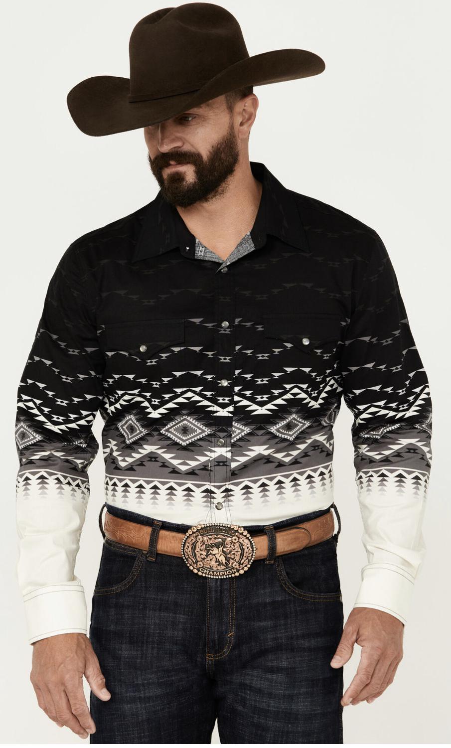 ROCK & ROLL MEN'S SOUTHWESTERN PRINT LONG SLEEVE WESTERN SHIRT | BMN2S02511
