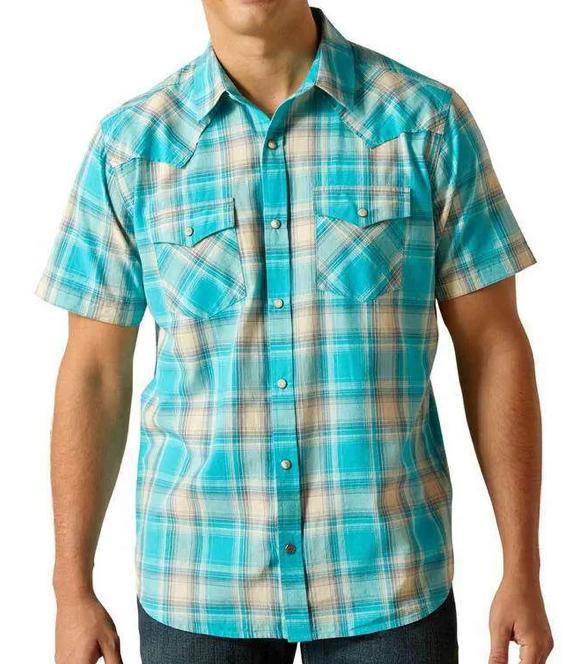 Ariat Mens Howard retro short sleeve Peacock blue shirt | 10051305