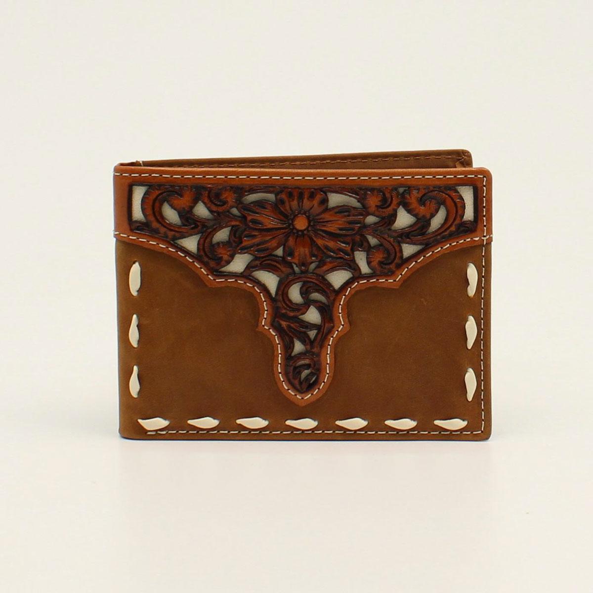 ARIAT BIFOLD REMOVABLE PASS CASE OVERLAY STITCH MEDIUM BROWN