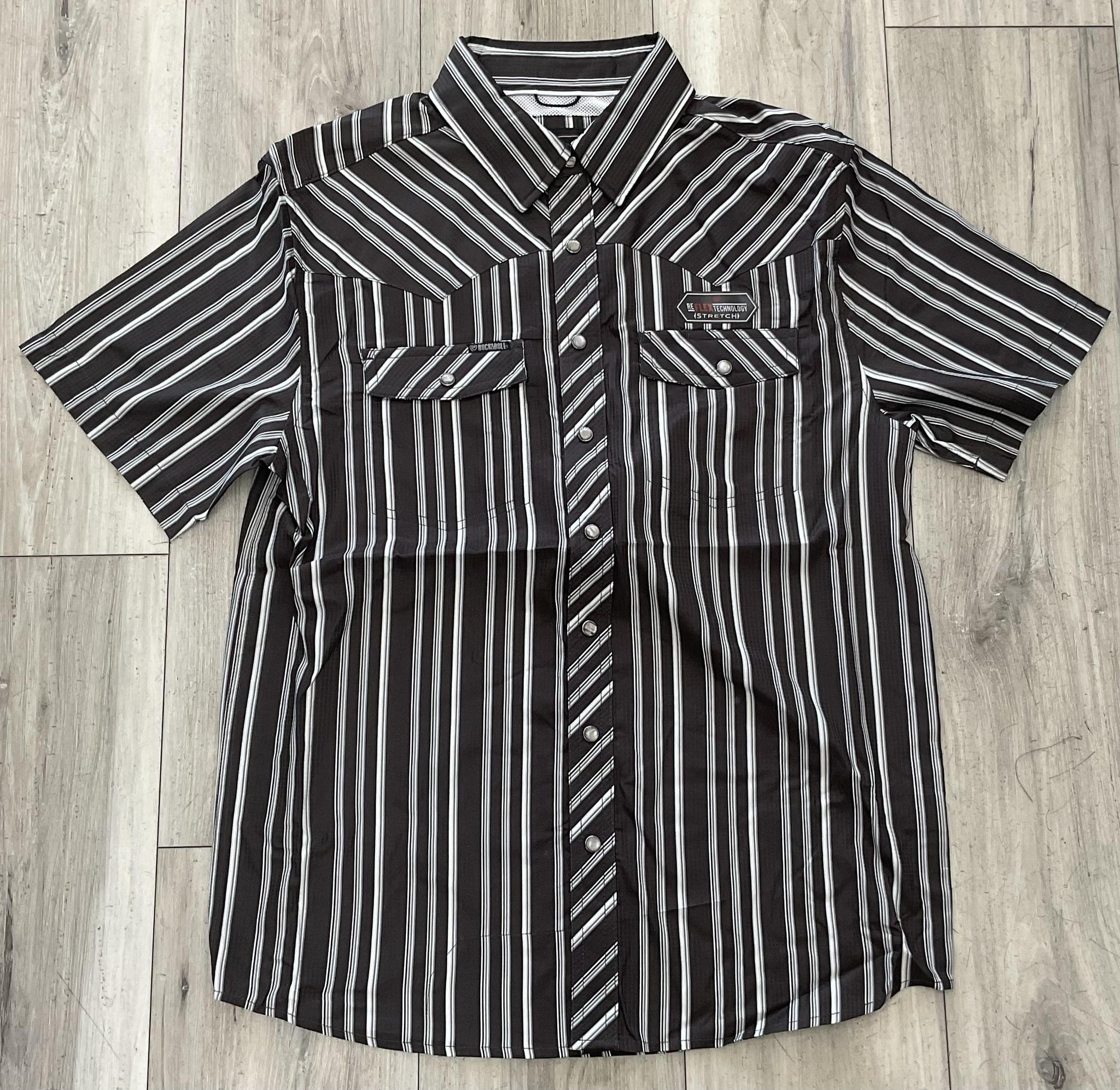 ROCK & ROLL MEN’S TEK STRIPE BLACK PRINTED SHORT SLEEVE SHIRT |BMN3S09452