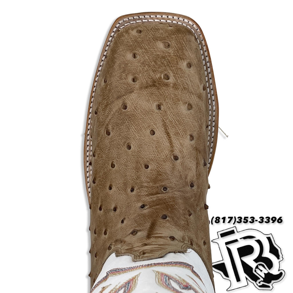 8572 | OSTRICH ORIGNAL JUSTIN BOOTS ANTIQUE TAN SQUARE TOE WESTERN BOOTS