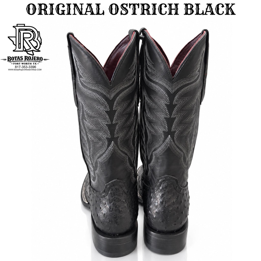 “ EMILIANO “ MEN'S BLACK ORIGINAL OSTRICH SQUARE TOE WESTERN BOOT BY IRON SPUR