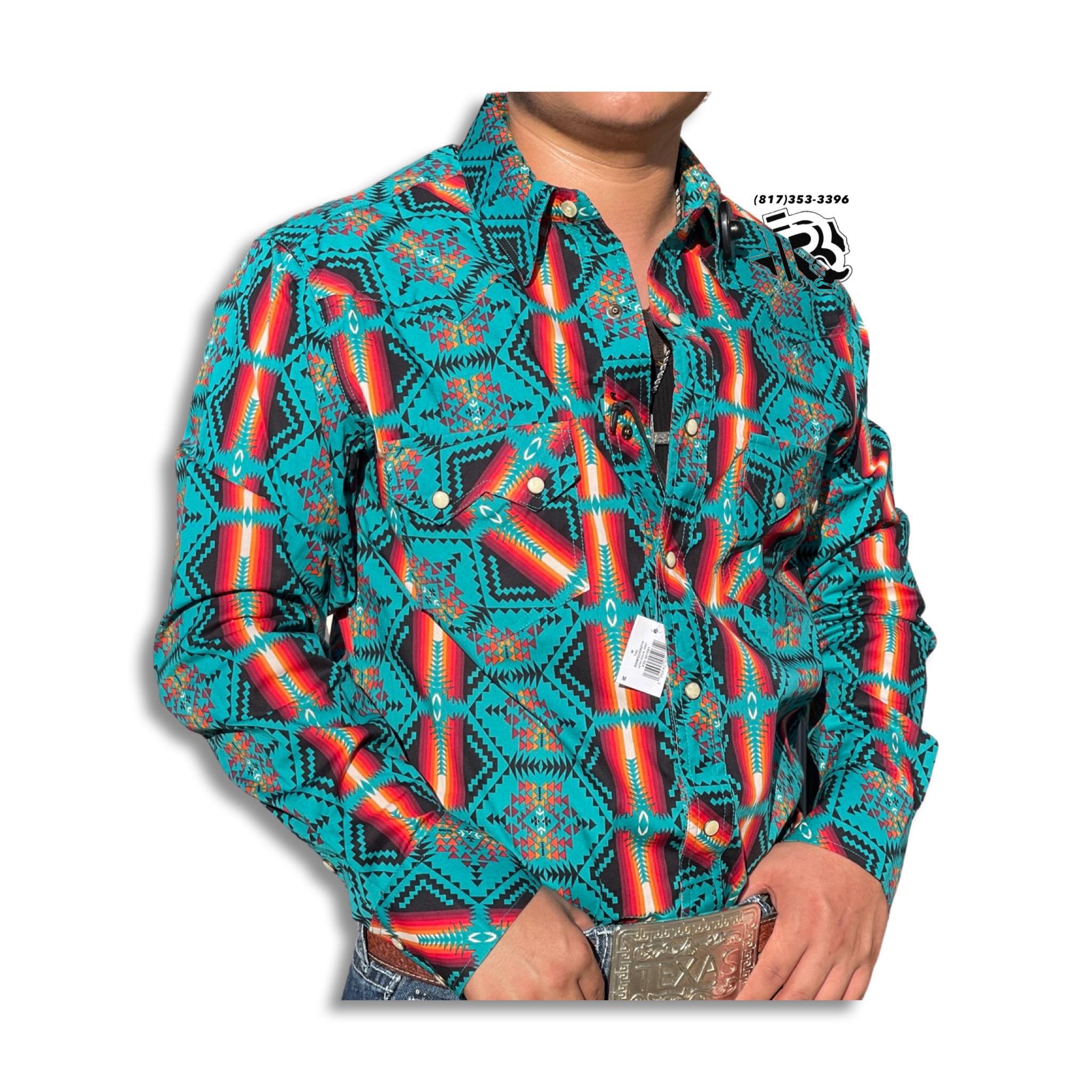 “ Diego “ | MENS AZTEC POPLIN PRINT TEAL ROCK & ROLL SHIRT |RRMSOSRZ15