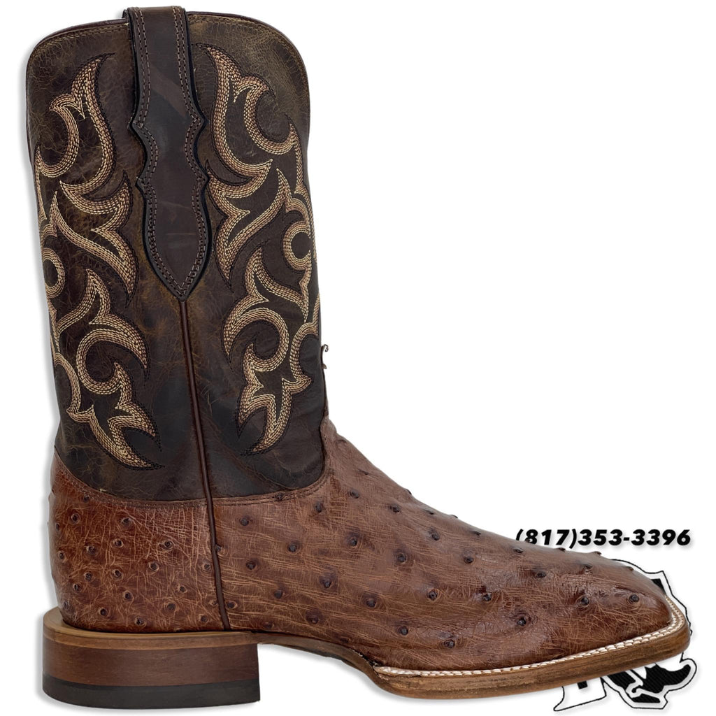 “ Wagon Boss “ | OSTRICH ANTIQUE BROWN ORIGNAL JUSTIN BOOTS MEN SQUARE TOE WESTERN BOOTS P01201