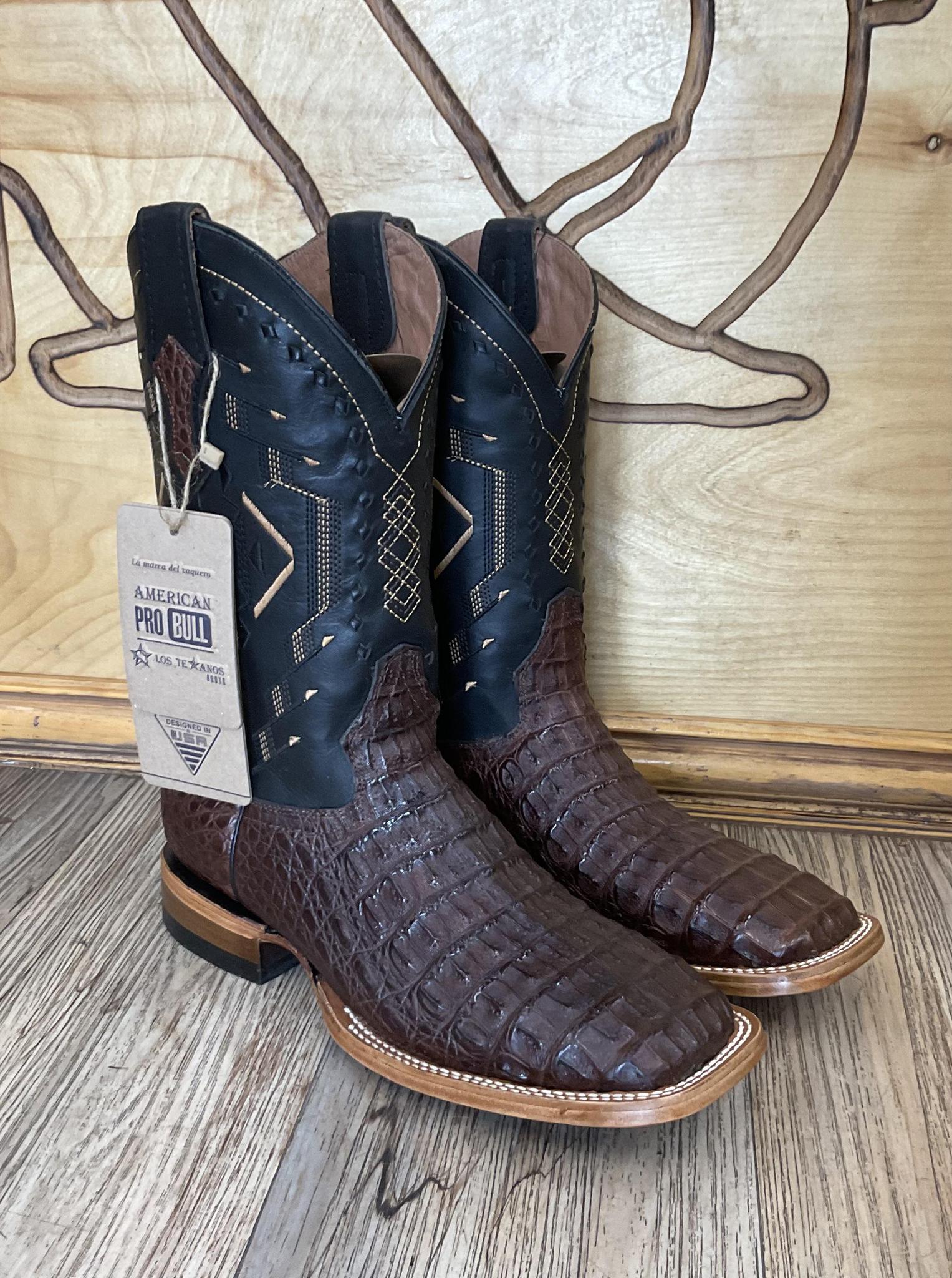 "JUNIOR"| MENS CAFE/BROWN CAIMAN SQUARE TOE BOOTS