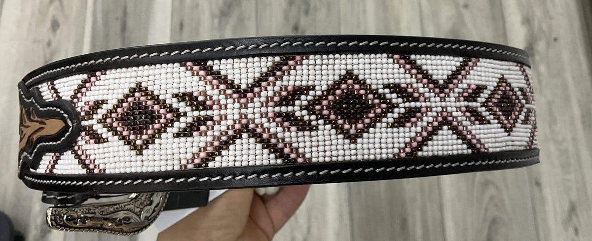 BLACK SAND DIAMOND “ | IRON SPUR BELT HANDMADE TOOLED LEATHER 1.75 INCH