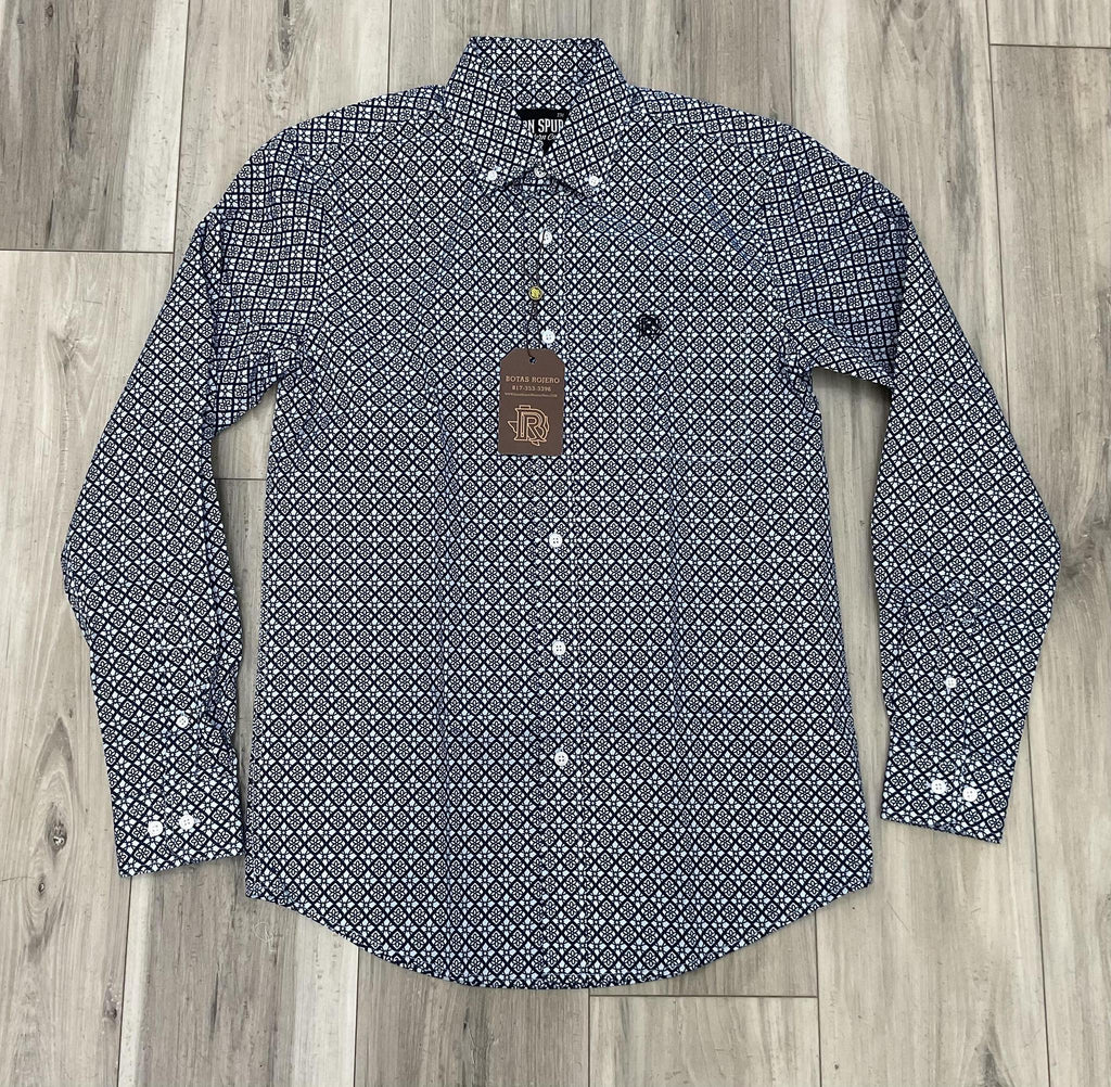 ‘’THE WYATT’’ MEN’S BLUE LONG SLEEVE WESTERN IRON SPUR SHIRT