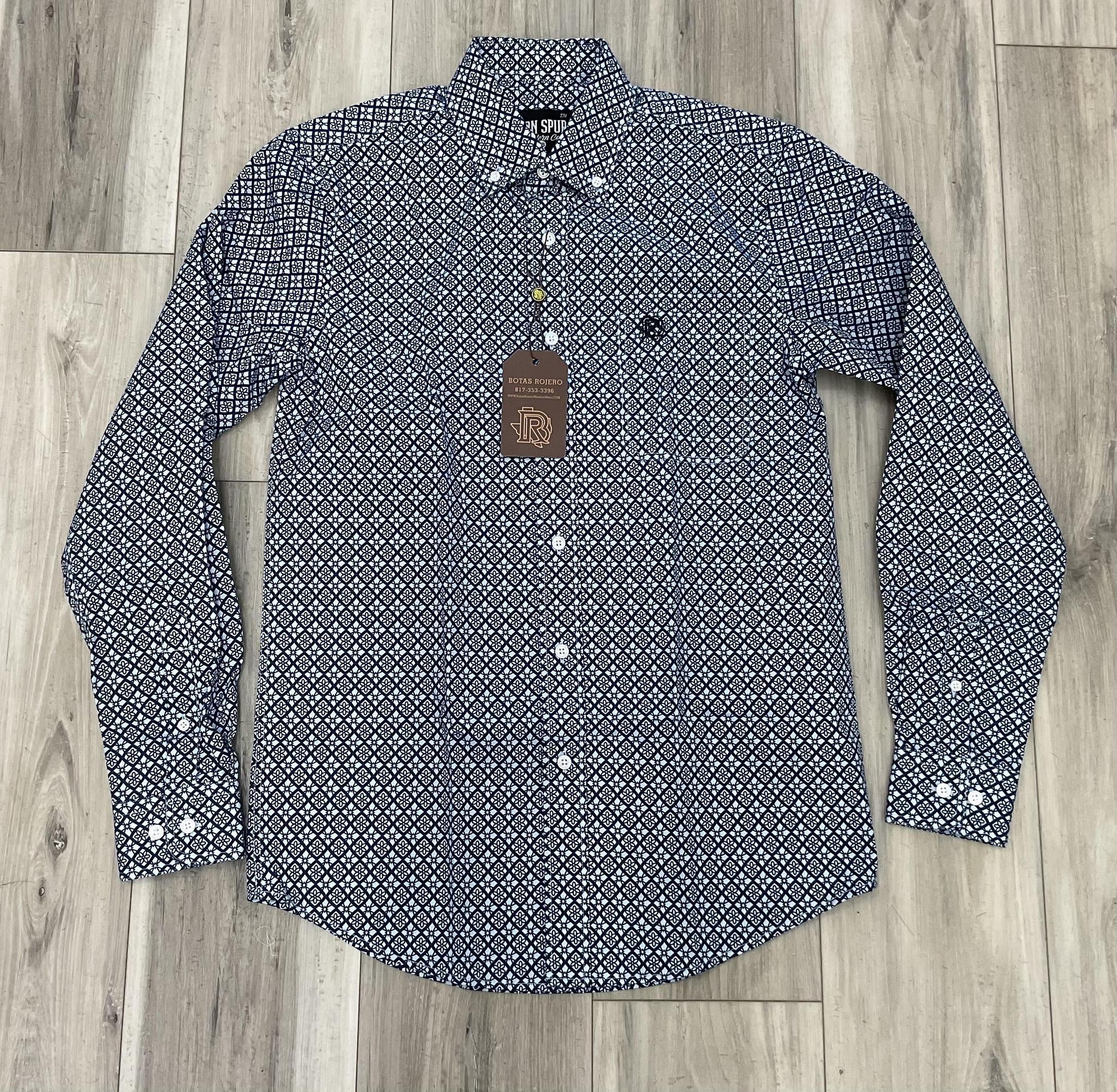 ‘’THE WYATT’’ MEN’S BLUE LONG SLEEVE WESTERN IRON SPUR SHIRT
