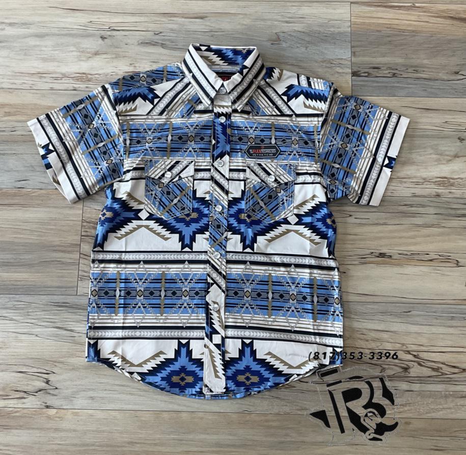 Boys short sleeve Aztec woven snap blue shirt rock & roll | RRBS1SR0QZ