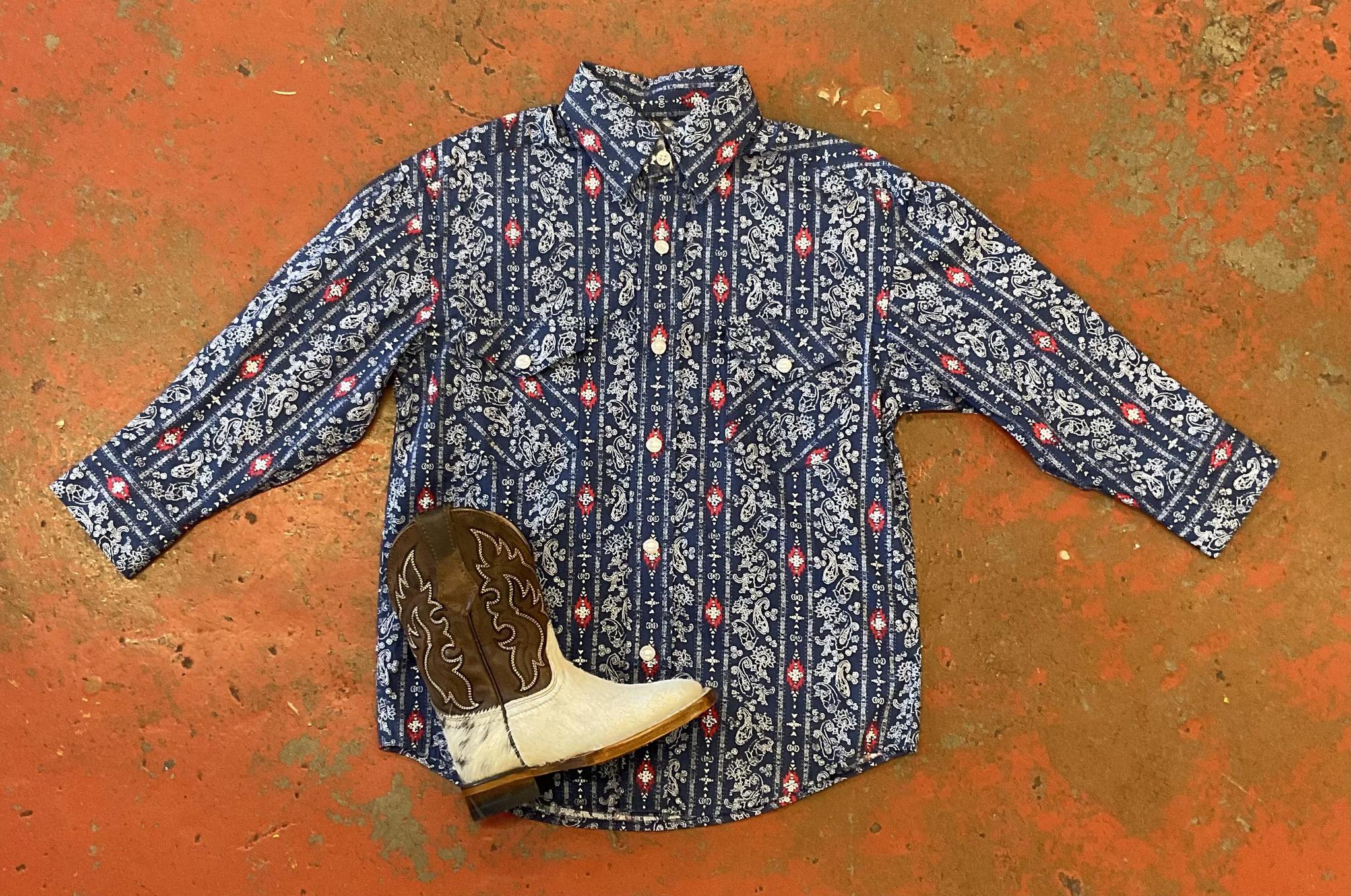 BOYS LONG SLEEVE 2PKT SNAP NAVY SHIRT |RSBSOSRZD6