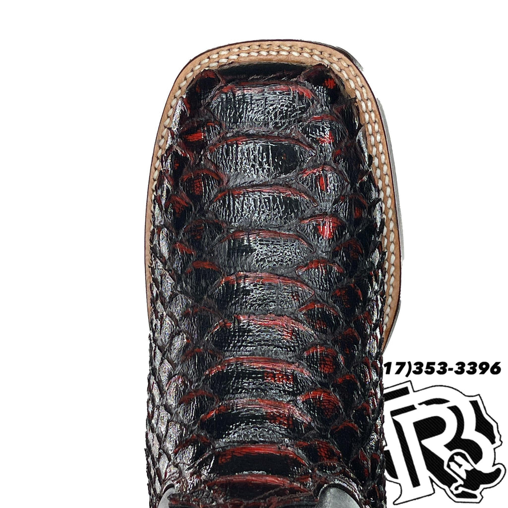 PITON BIG SCALE SNAKE PRINT | BLACK CHERRY MEN SQUARE TOE BOOT