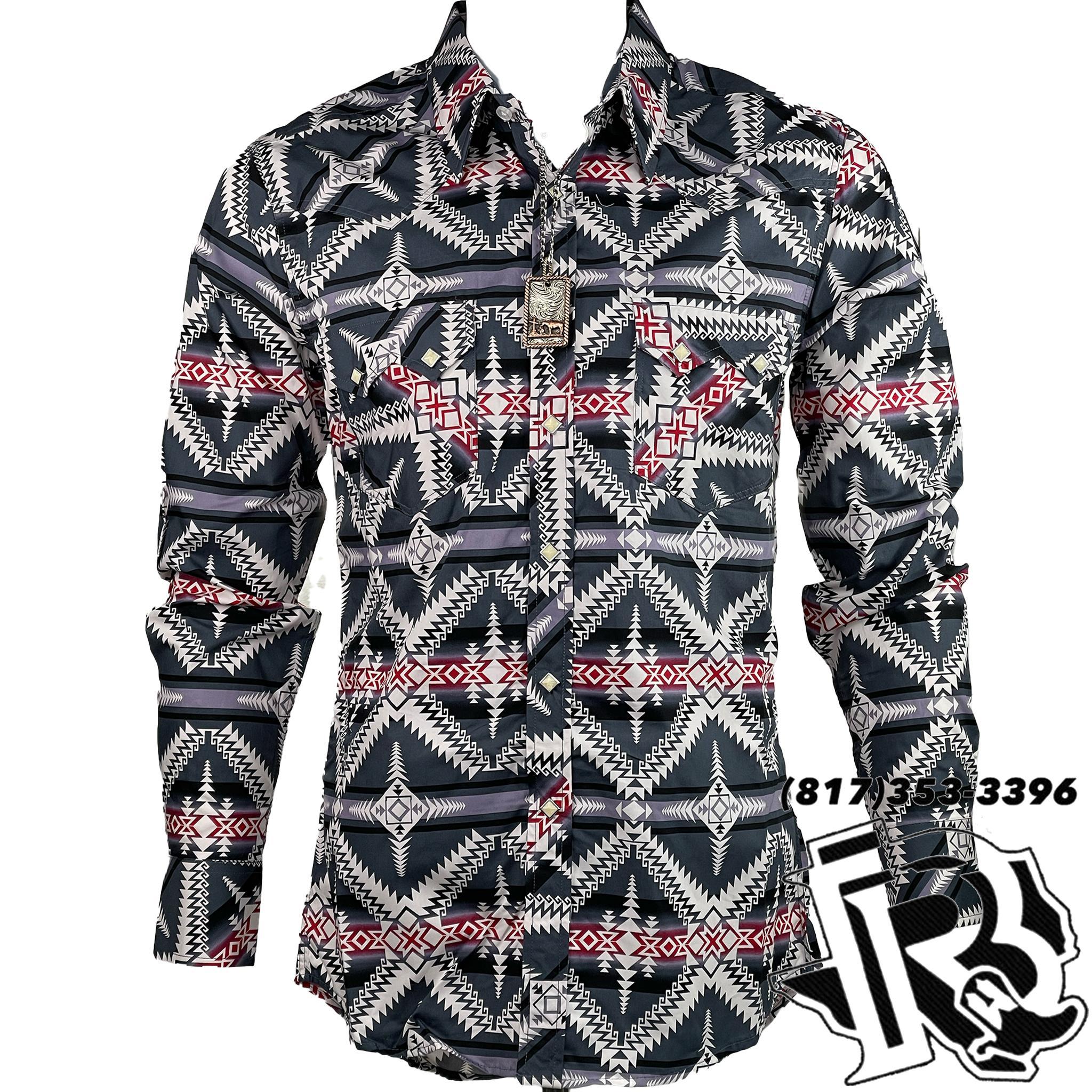 CHARCOAL AZTEC SHIRT | LONG SLEEVE MEN WESTERN SHIRT