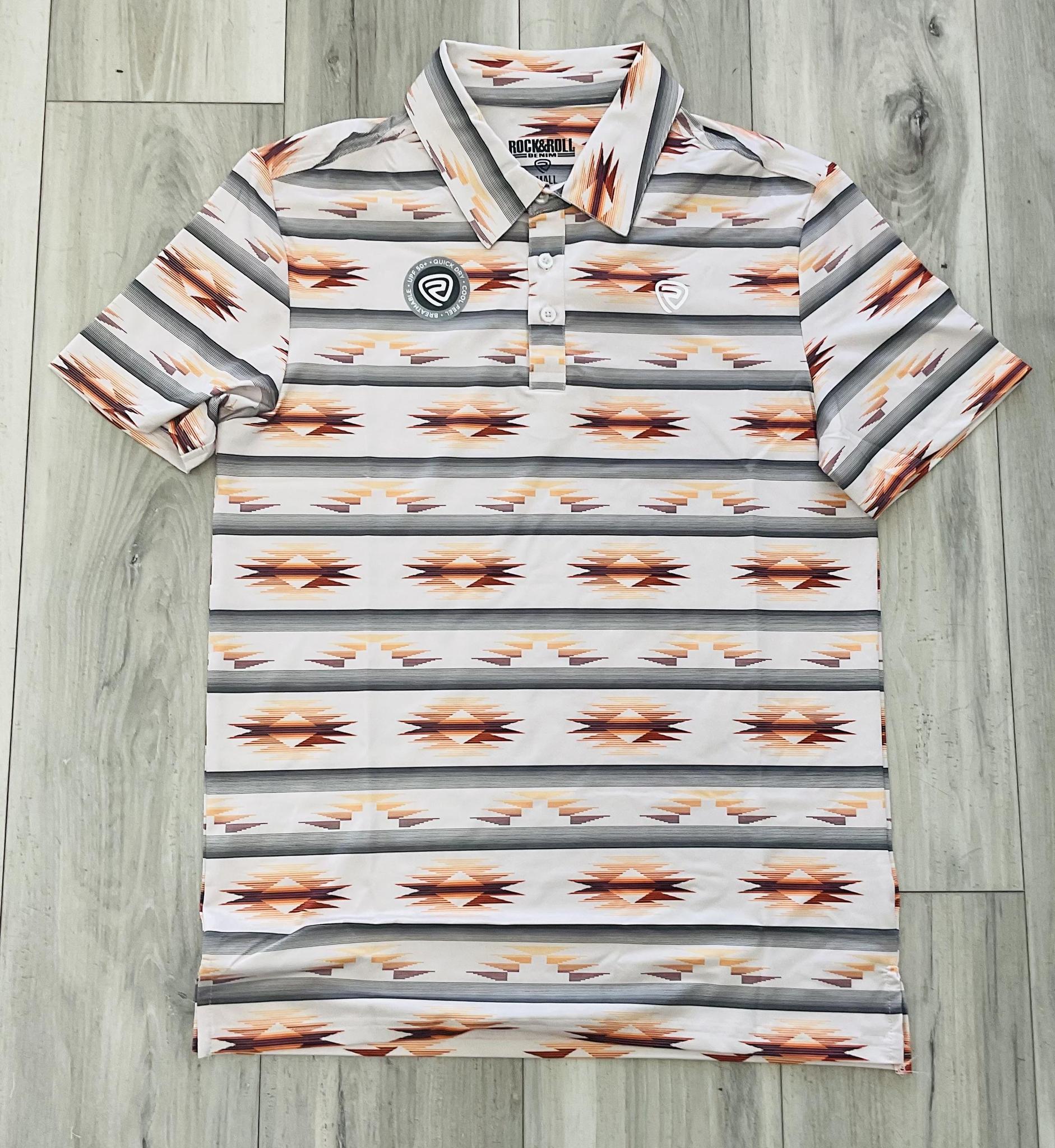 ROCK & ROLL MEN’S NATURAL AZTEC PRINTED POLO |BM51T08721