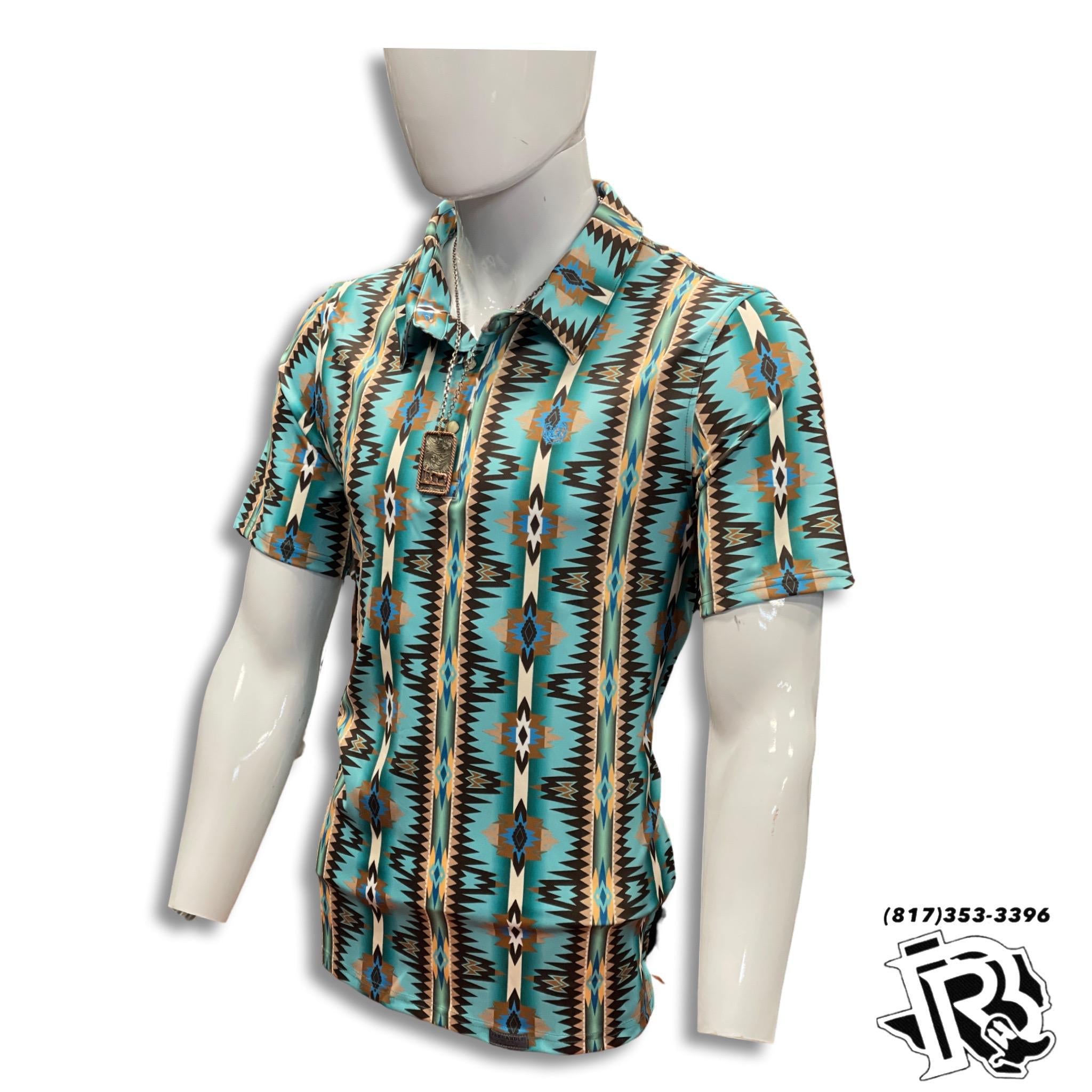 “ Omari “ |  MEN POLO SHIRT MINT AZTEC SHORT SLEEVE  PPMT51R0WI