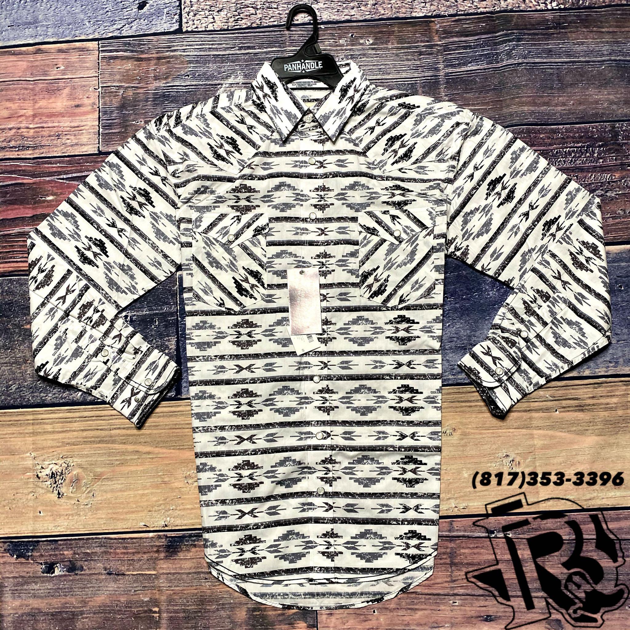 PANHANDLE MEN LONG SLEEVE SHIRT : VINTAGE PATTERN WHITE R0S7495