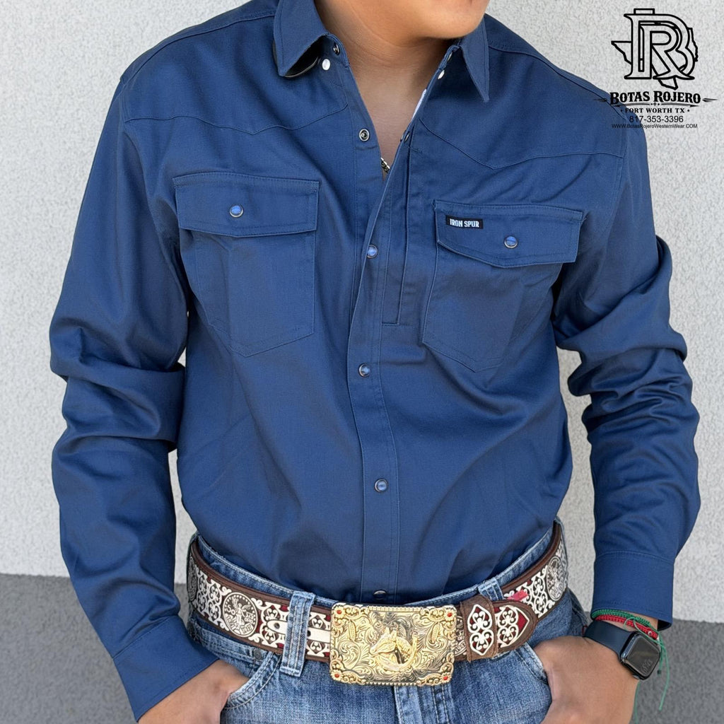 IRON SPUR | MEN WESTERN SHIRT NAVY LONG SLEEVE PEARL SNAP