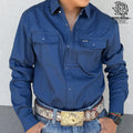 IRON SPUR | MEN WESTERN SHIRT NAVY LONG SLEEVE PEARL SNAP