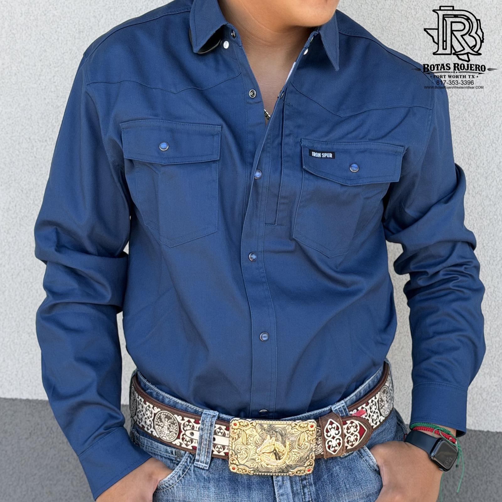 IRON SPUR | MEN WESTERN SHIRT NAVY LONG SLEEVE PEARL SNAP