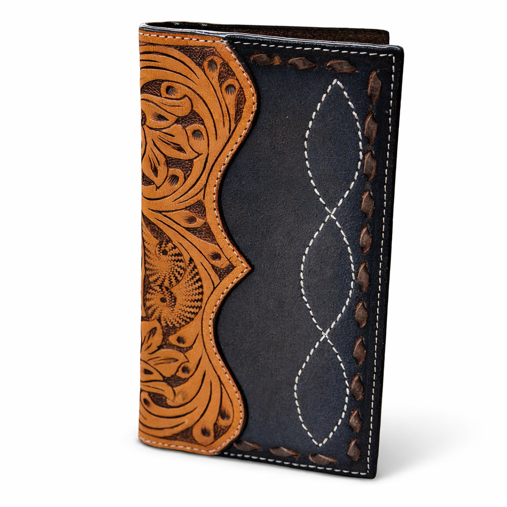 Men's 3D Rodeo Style Black and Brown Genuine Leather Wallet D2500123107