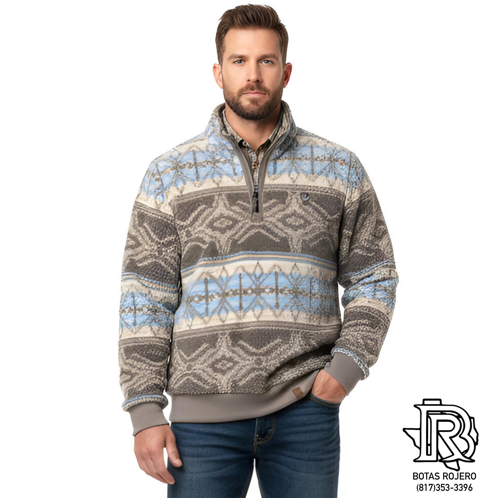 Men's Rock & Roll Denim Aztec Print Pullover |BM91T07716