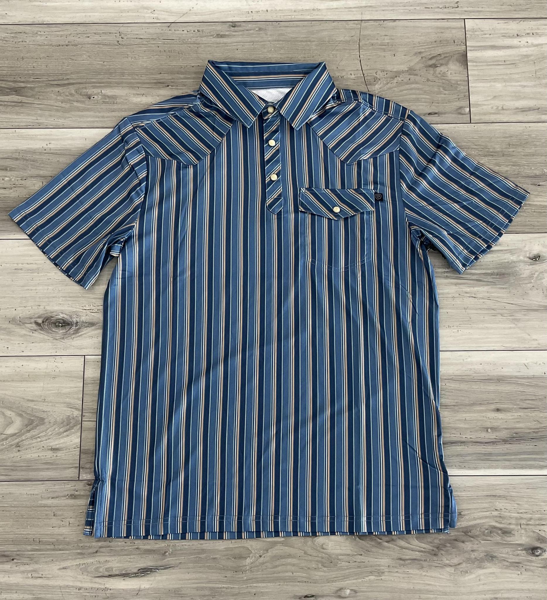 ROCK & ROLL MEN’S BLUE WESTERN VENTED POLO |BM51T09590