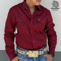 IRON SPUR | MEN WESTERN SHIRT MAROON LONG SLEEVE PEARL SNAP