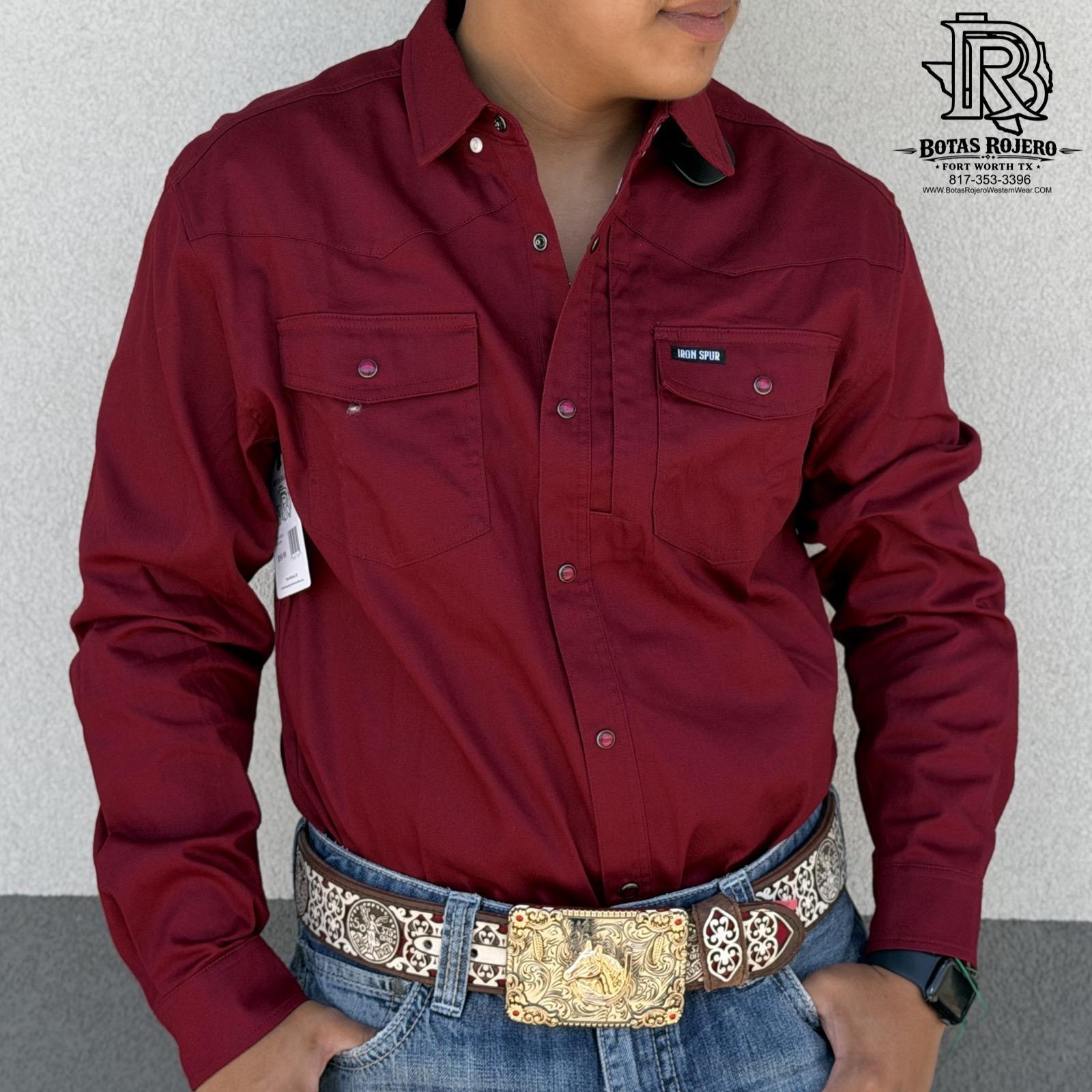 IRON SPUR | MEN WESTERN SHIRT MAROON LONG SLEEVE PEARL SNAP