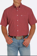 MENS GEOMETRIC SHORT SLEEVE ARENAFLEX BUTTON DOWN SHIRT RED CINCH |MTW1704103