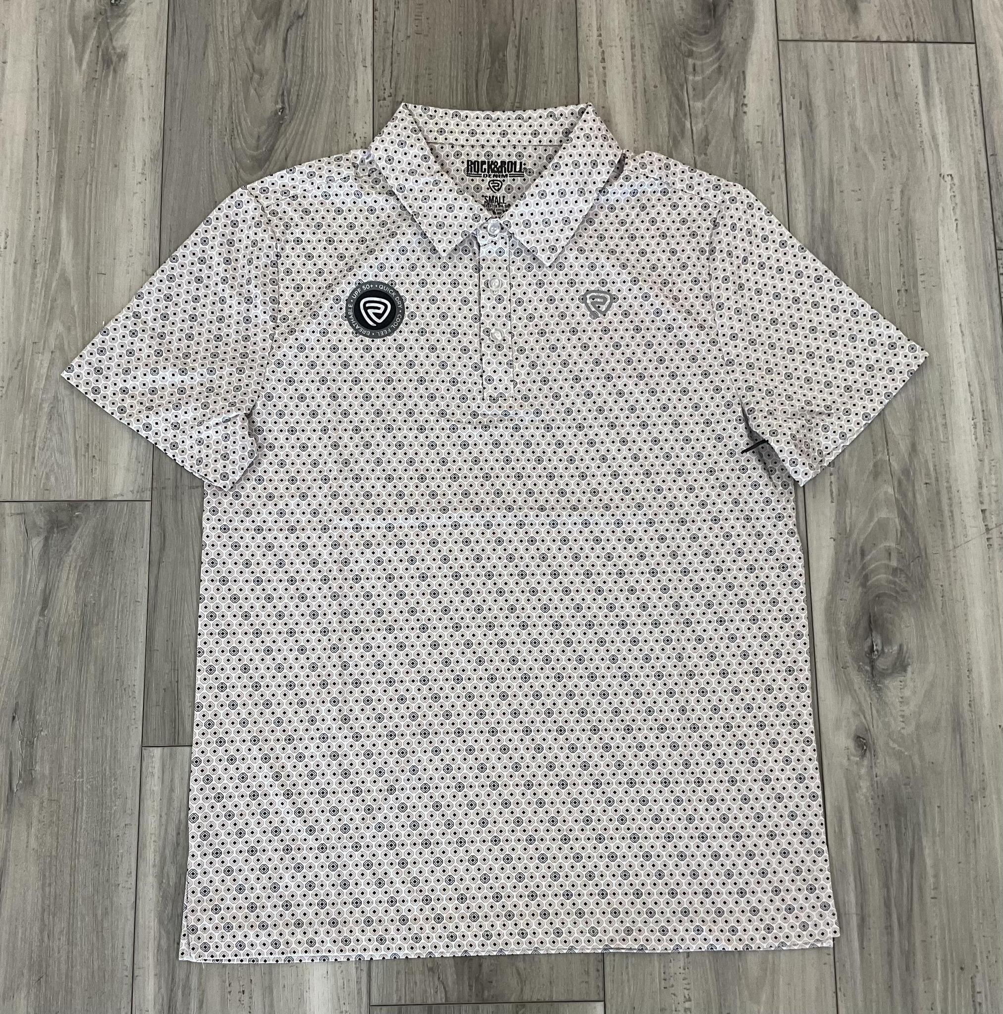 ROCK & ROLL MEN’S GEO ALL OVER PRINTED WHITE POLO | BM51T08332