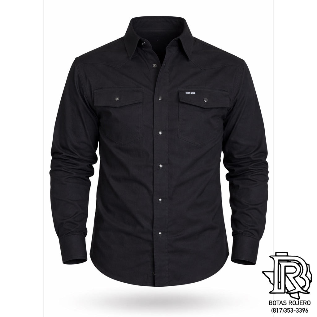 IRON SPUR | Men’s Black Western Pearl Snap Long Sleeve Shirt