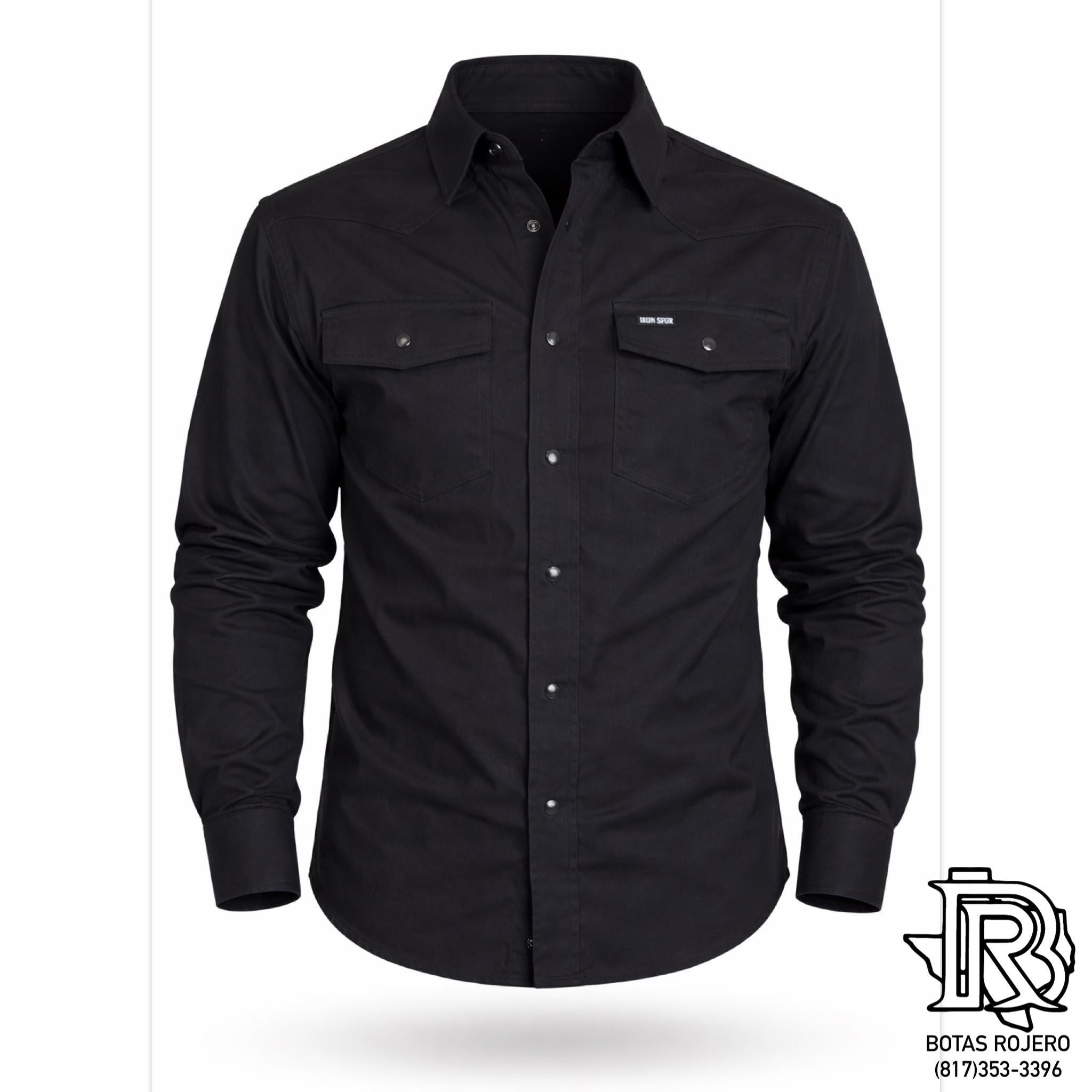 IRON SPUR | Men’s Black Western Pearl Snap Long Sleeve Shirt