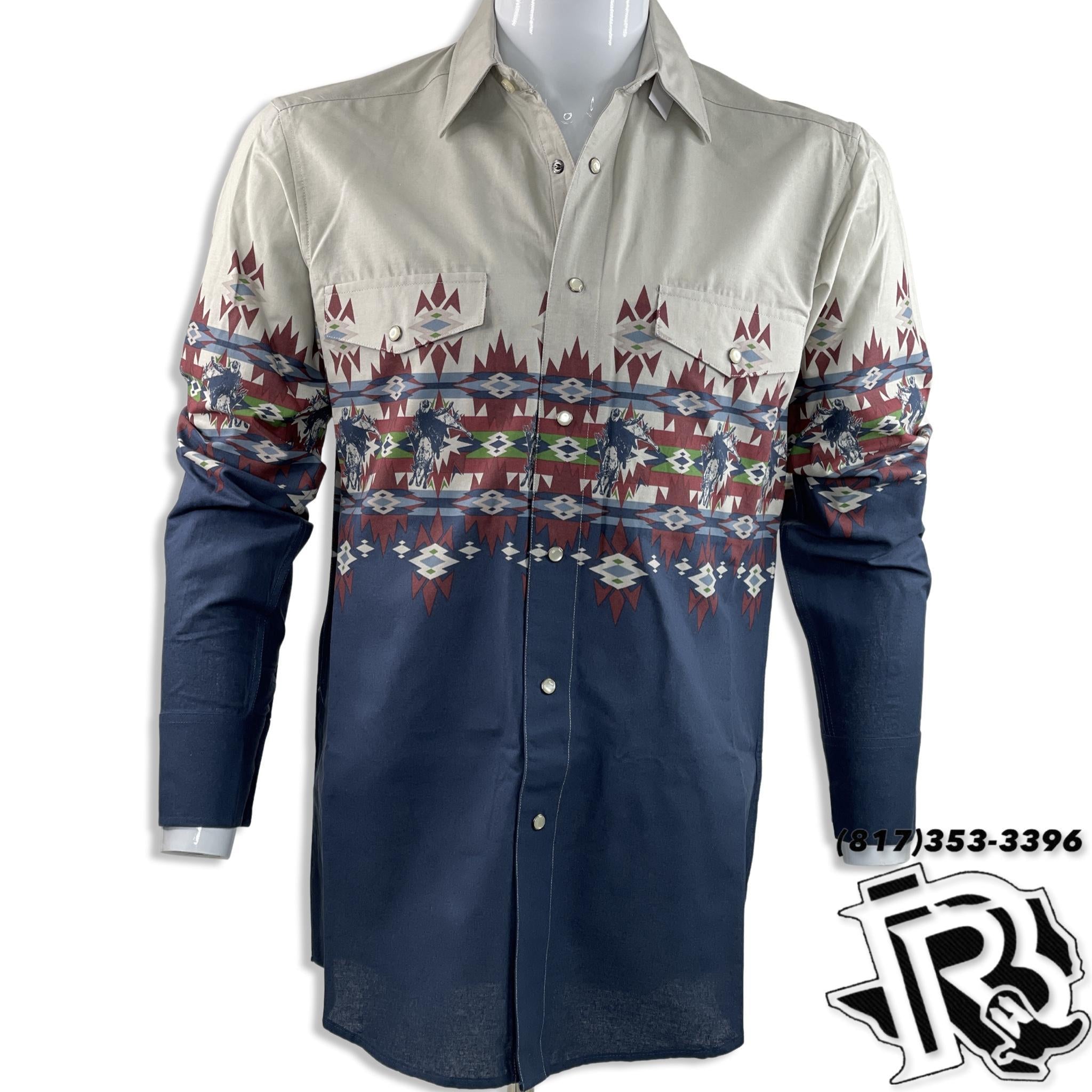 BULL RIDING AZTEC MEN SHIRT | LONG SLEEVE WESTERN SHIRT