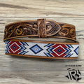 “ JOSEPH “ |  IRON SPUR 2 INCH MEN WESTERN TOOLED LEATHER BELT BEADED RED