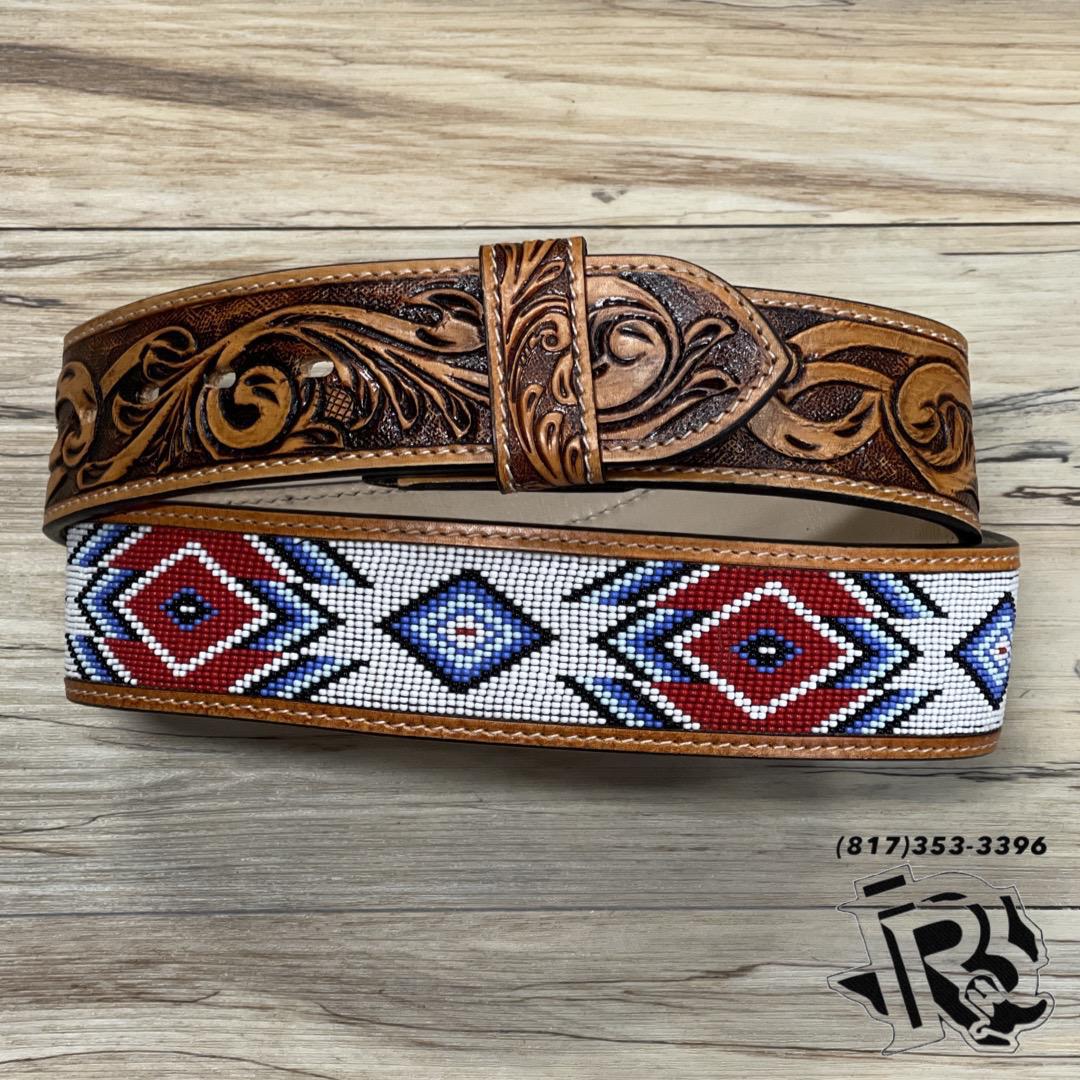 “ JOSEPH “ |  IRON SPUR 2 INCH MEN WESTERN TOOLED LEATHER BELT BEADED RED