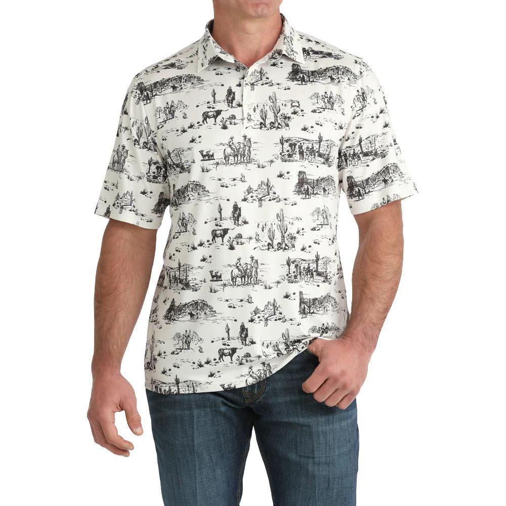 Cinch Men's ArenaFlex Cream Desert Cowboy Graphic Polo Shirt |MTK1865038