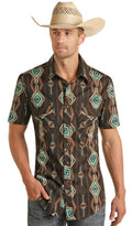 ‘’GORGE’’ROCK & ROLL  AZTEC PRINT SHORT SLEEVE SNAP SHIRT - BMN3S03938