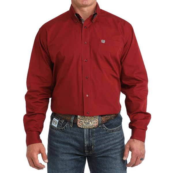 Cinch Men's Solid Burgundy Classic Fit Long Sleeve Button Down Shirt |MTW1106139