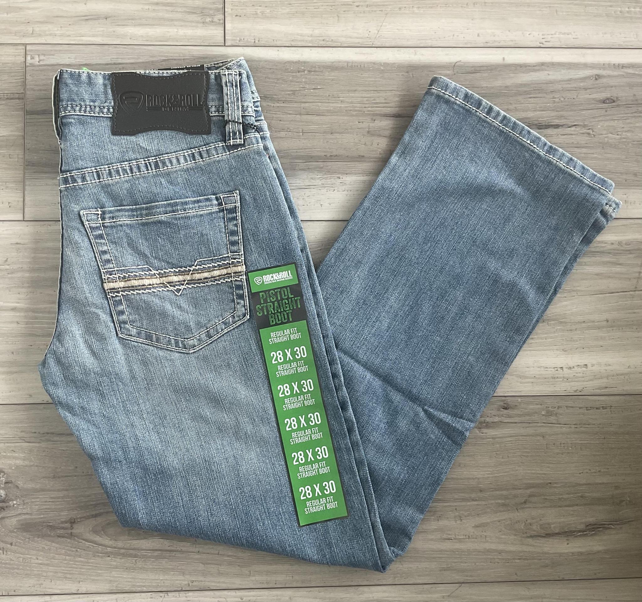 ROCK & ROLL MEN’S LADDER STITCH PISTOL STRAIGHT MEDIUM WASH JEANS | BM1PD08583