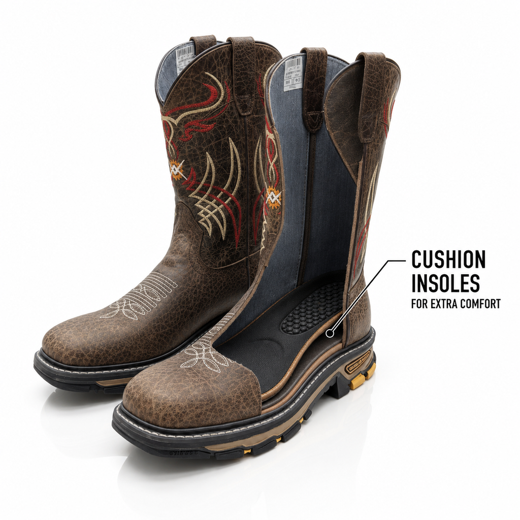 “ Crossfire “ STEEL TOE | SQUARE TOE MEN WESTERN WORK BROWN