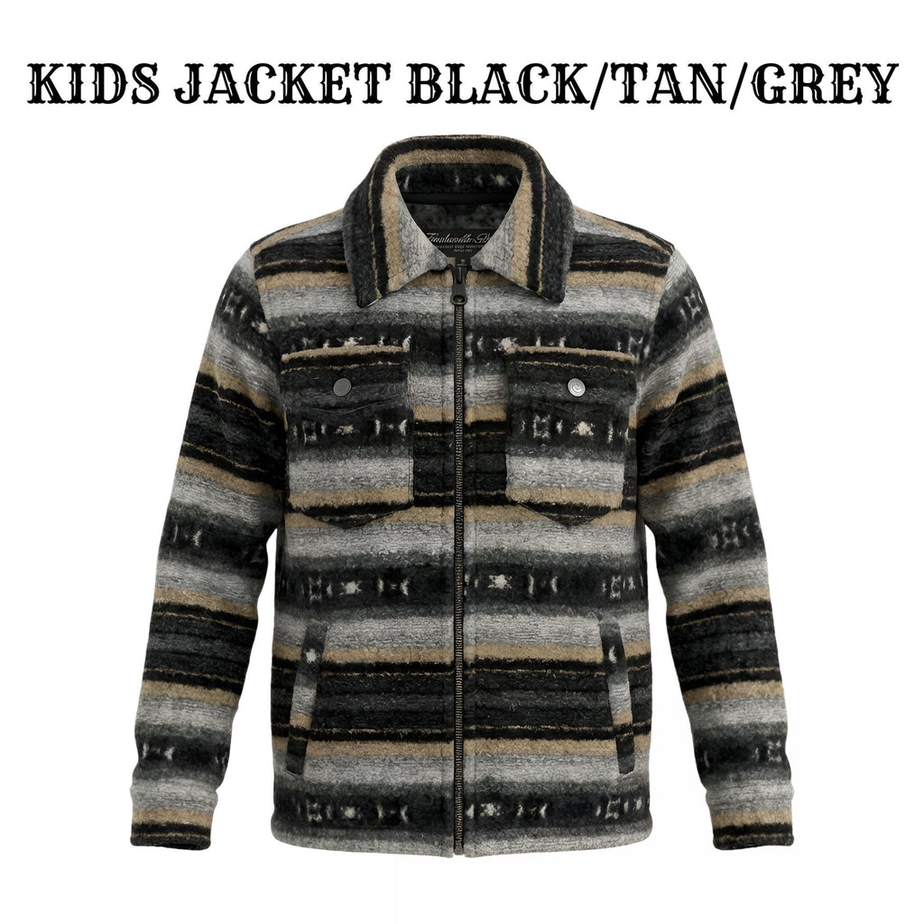Boys’ Aztec Berber Fleece Jacket – Black/Tan/Gray (Zip-Up) | DB92C06191